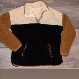 Time & Tru Small Long Sleeved Teddy Bear Fleece Pullover 1/4 Zip Color block